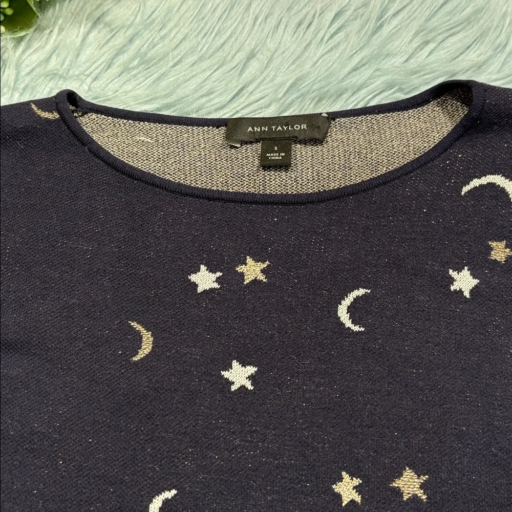 Ann Taylor Moon Star Celestial Knit Navy Top sz S